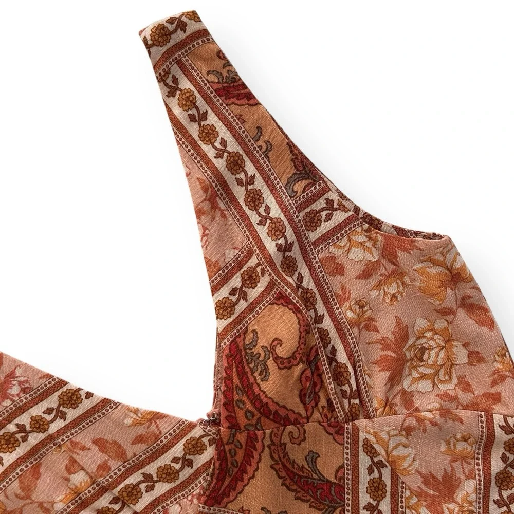 Paper Heart Small Orange Multicolor Floral Paisley Rayon Linen Maxi Dress NWOT - Picture 8 of 14